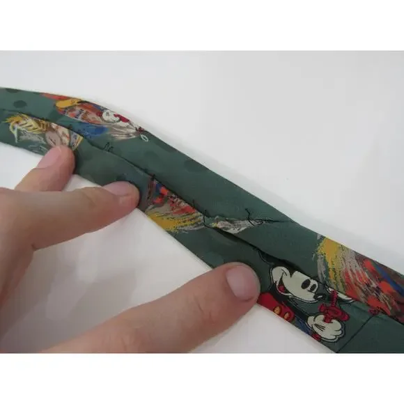 The Disney Store 100 Silk Mickey Mouse Tie Fly Fishing Graphic on Green Teal - Picture 7 of 7
